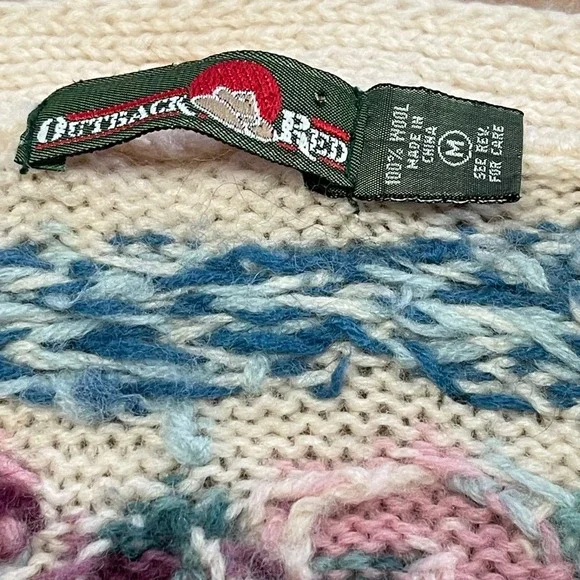 Vintage Outback Red Women's Medium Floral Cardigan Sweater 100% Wool Knit - Picture 10 of 16